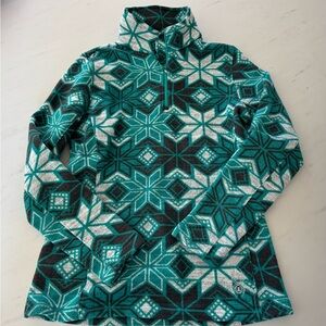 Womens Spyder Alpine Green Snowflake Ski Quarter Fleece Zip Sweater size 10